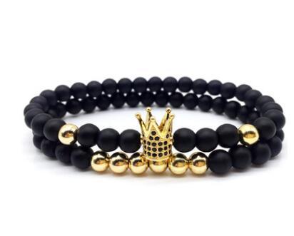 Micro-inlaid crown 6mm matte black plus copper bead bracelet copper inlaid zircon jewelry - Lumina shop
