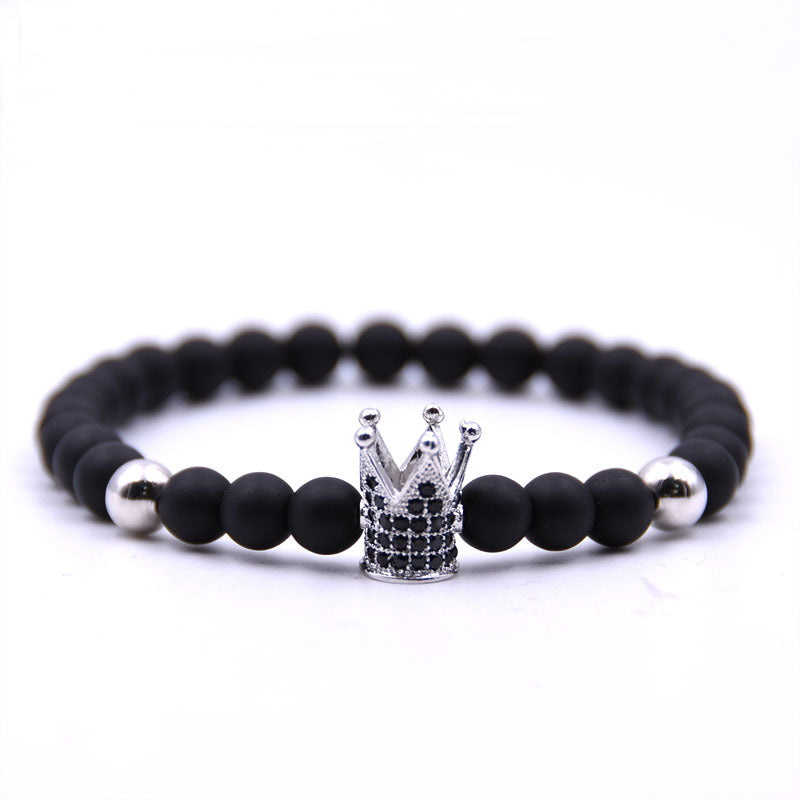Micro-inlaid crown 6mm matte black plus copper bead bracelet copper inlaid zircon jewelry - Lumina shop