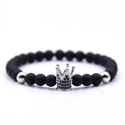 Micro-inlaid crown 6mm matte black plus copper bead bracelet copper inlaid zircon jewelry - Lumina shop