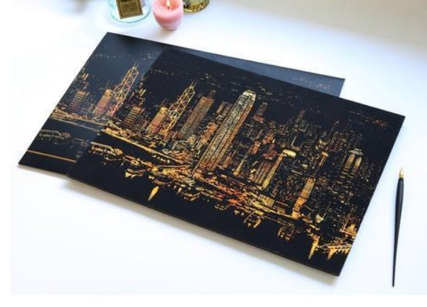 Decorative painting scratch Scraping painting drawing paper world Sightseeing pictures decoration birthday gifts - Lumina shop