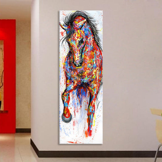 Colorful abstract horse painting on a wall
