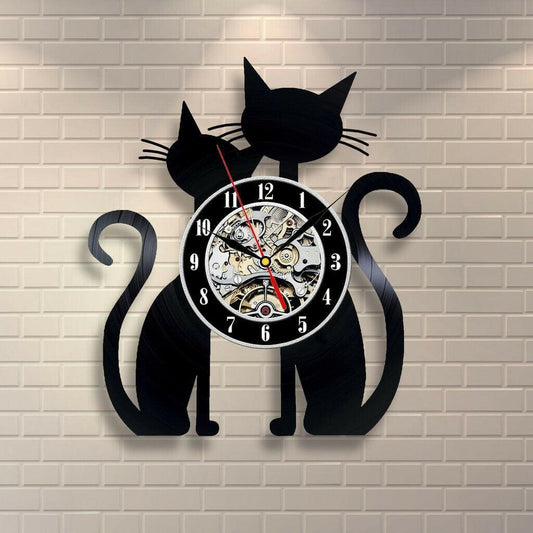 Fashion Creative Cat Vinyl Record Wall Clock Decoration Room Ultra Quiet Quartz Wall Clock - Lumina shop
