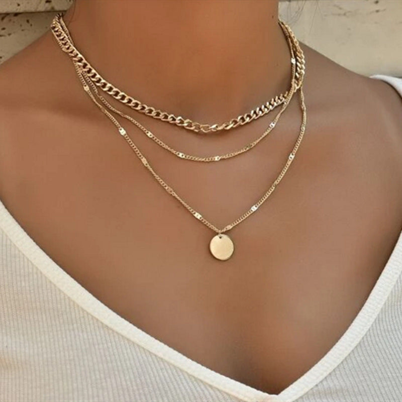 Women's Multilayer Necklace Ins Fashion Disc Pendant Clavicle Necklace - Lumina shop