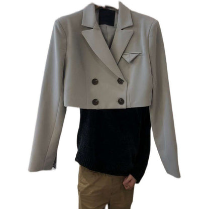 Double-Breasted Short Blazer – Elegant Temperament Lapel Jacket for Women | Luminashop.