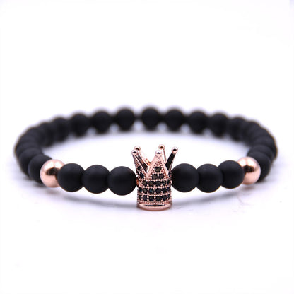 Micro-inlaid crown 6mm matte black plus copper bead bracelet copper inlaid zircon jewelry - Lumina shop