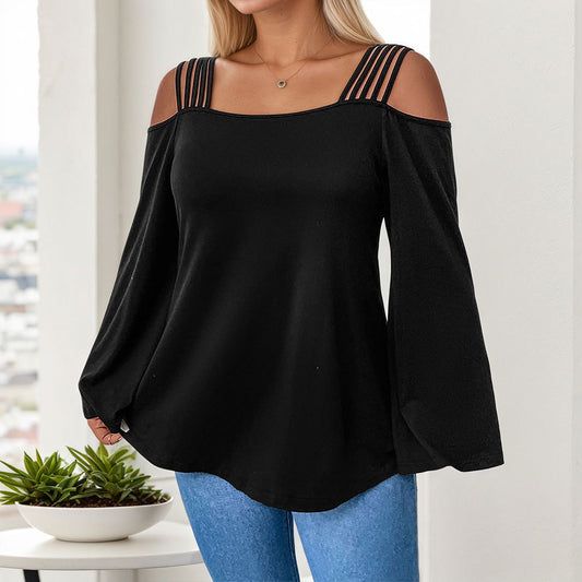 Simple and Elegant Off-Shoulder Long Sleeve T-Shirt – Stylish Women’s Top | Luminashop