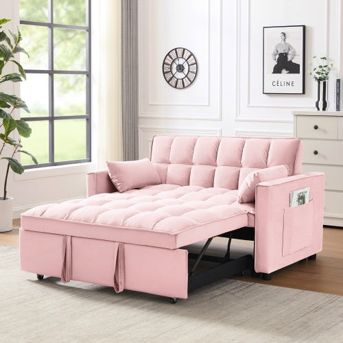 Modern Velvet Loveseat Futon Sofa Couch,Toss Pillows, Pockets,Furniture For Living Room,3 In 1 Convertible Sleeper Sofa Bed - Lumina shop
