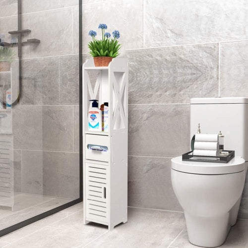 4 Tiers Modern Bathroom Furniture Cabinet Wood Slim Shelf Cupboard Storage Unit. - Lumina shop
