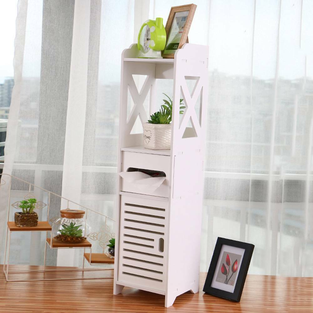 4 Tiers Modern Bathroom Furniture Cabinet Wood Slim Shelf Cupboard Storage Unit. - Lumina shop