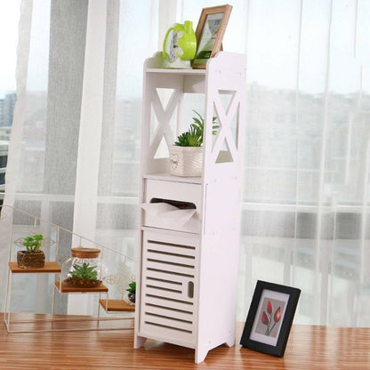 4 Tiers Modern Bathroom Furniture Cabinet Wood Slim Shelf Cupboard Storage Unit. - Lumina shop