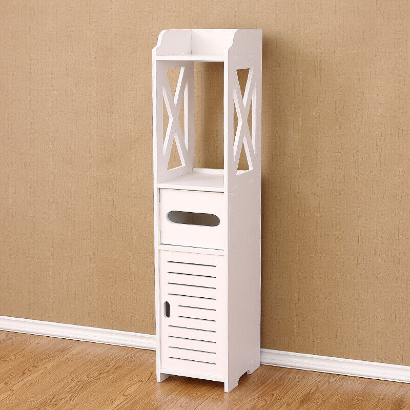 4 Tiers Modern Bathroom Furniture Cabinet Wood Slim Shelf Cupboard Storage Unit. - Lumina shop
