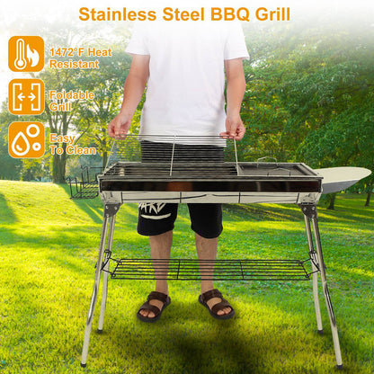 1Pc Foldable BBQ Grill Portable Charcoal Barbeque Grill Stainless Steel BBQ Grill For Picnic Camping Yard Cooking Fedex Shipping - Lumina shop