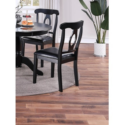 Classic Design Dining Room 5pc Set Round Table 4x Side Chairs Cushion Fabric Seat Rubberwood Black Color Furniture - Lumina shop