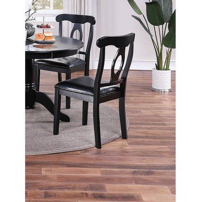 Classic Design Dining Room 5pc Set Round Table 4x Side Chairs Cushion Fabric Seat Rubberwood Black Color Furniture - Lumina shop