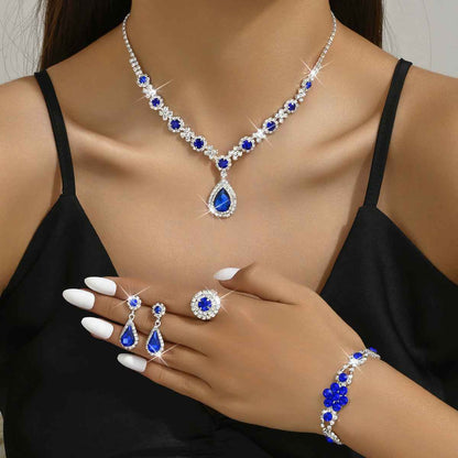 High-grade Crystal Gem Women's Water Drop Necklace Ear Stud Bracelet Ring