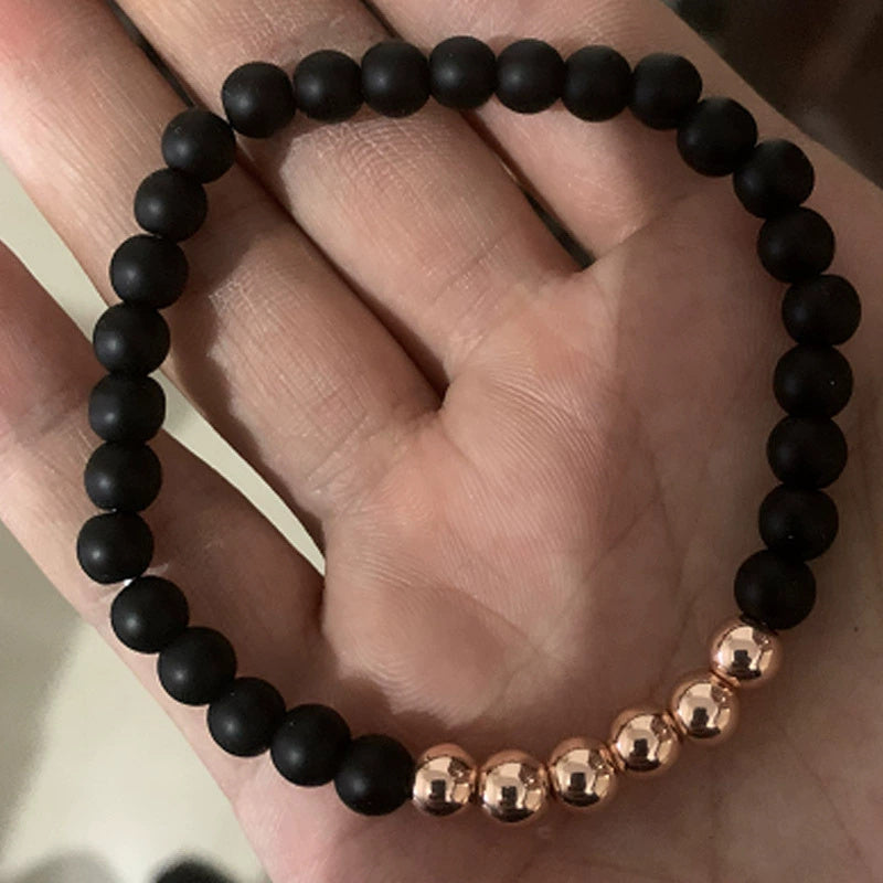 Micro-inlaid crown 6mm matte black plus copper bead bracelet copper inlaid zircon jewelry - Lumina shop