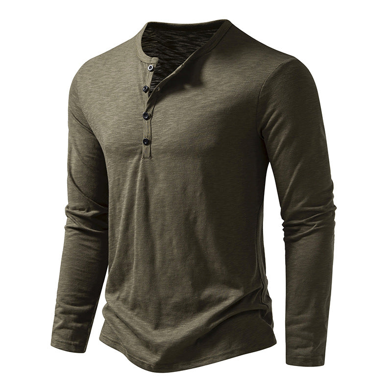 Men’s Long-Sleeved Fashion Casual T-Shirt – Solid Color Pullover Button Top for Autumn & Spring | Luminashop