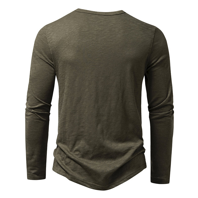 Men’s Long-Sleeved Fashion Casual T-Shirt – Solid Color Pullover Button Top for Autumn & Spring | Luminashop
