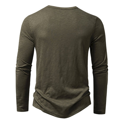 Men’s Long-Sleeved Fashion Casual T-Shirt – Solid Color Pullover Button Top for Autumn & Spring | Luminashop