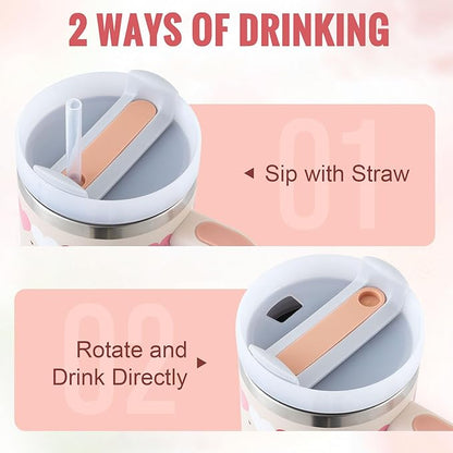 40 Oz Stainless Steel Insulated Tumbler with Handle & Straw – Spill-Proof Vacuum Coffee Cup with Lid | Luminashop