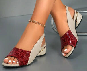 Ins Plaid Stone Pattern Sandals Summer Peep Toe Block Heels Ankle-strap Office Shoes For Women - Lumina shop