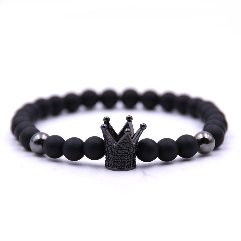 Micro-inlaid crown 6mm matte black plus copper bead bracelet copper inlaid zircon jewelry - Lumina shop