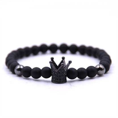 Micro-inlaid crown 6mm matte black plus copper bead bracelet copper inlaid zircon jewelry - Lumina shop