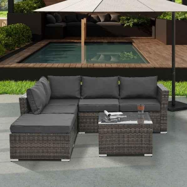 Seasonal PE Wicker Furniture, 4 Set Wicker Furniture With Tempered Glass Coffee Table