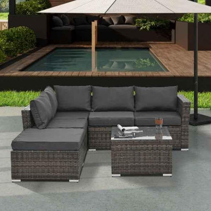 Seasonal PE Wicker Furniture, 4 Set Wicker Furniture With Tempered Glass Coffee Table