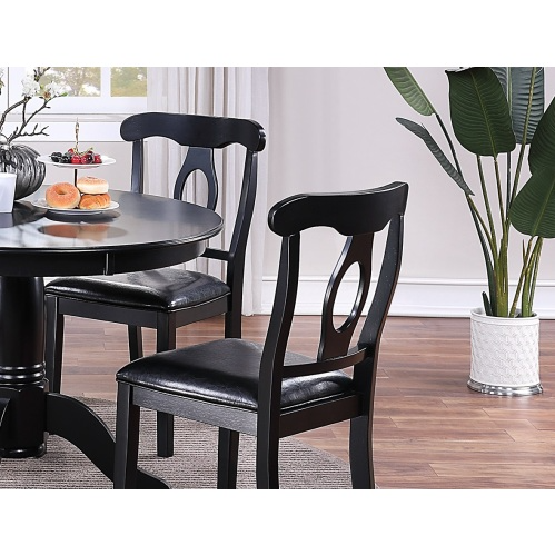 Classic 5-Piece Dining Room Set – Round Table + 4 Cushioned Side Chairs | Rubberwood | Black Finish | Luminashop