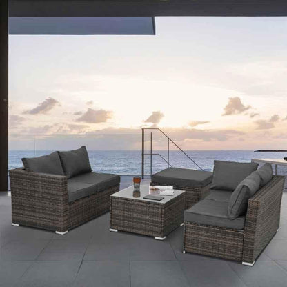 Seasonal PE Wicker Furniture, 4 Set Wicker Furniture With Tempered Glass Coffee Table