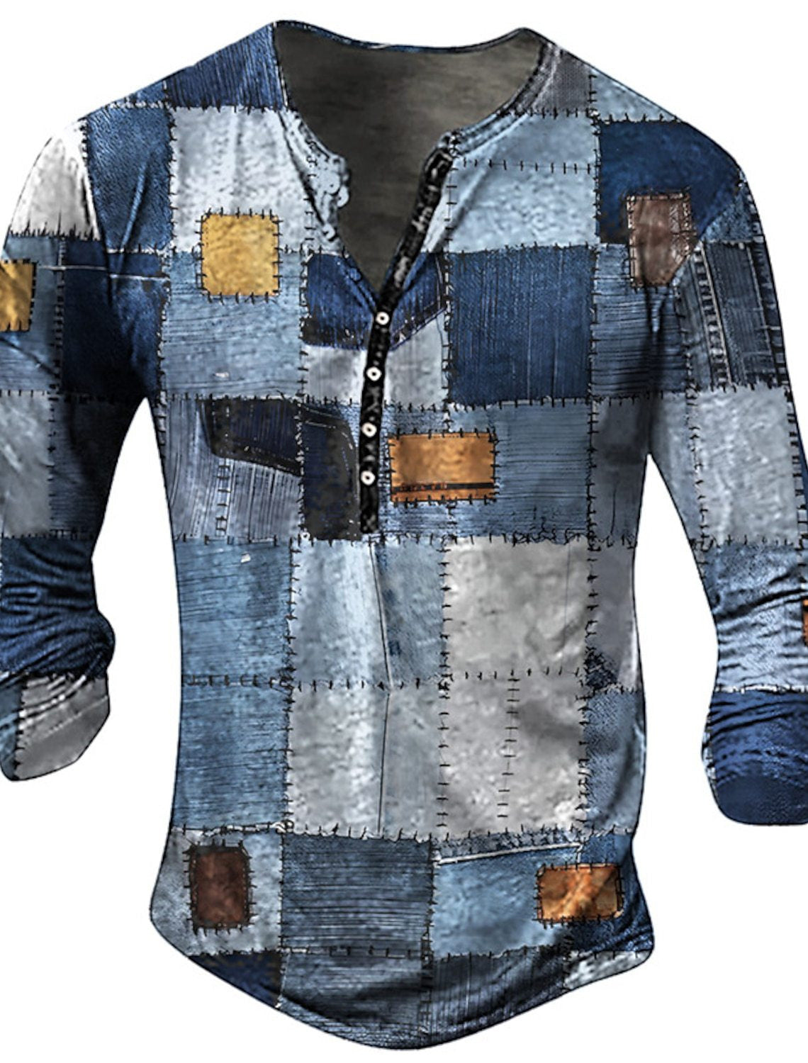 Open Placket Button Digital Printing Men's Long-sleeved T-shirt - Lumina shop