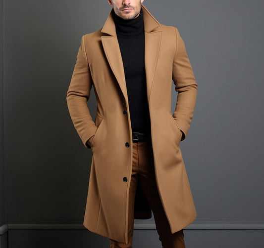 Men’s Woolen Mid-Length Trench Coat – Classic Warm Winter Overcoat | Luminashop.