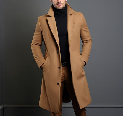 Men’s Woolen Mid-Length Trench Coat – Classic Warm Winter Overcoat | Luminashop.