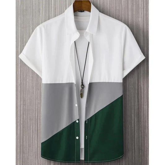 Fashion Trendy Men's Shirt Digital Printing Casual Breathable Stand Collar Short Sleeve - Lumina shop
