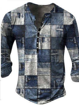 Open Placket Button Digital Printing Men's Long-sleeved T-shirt - Lumina shop