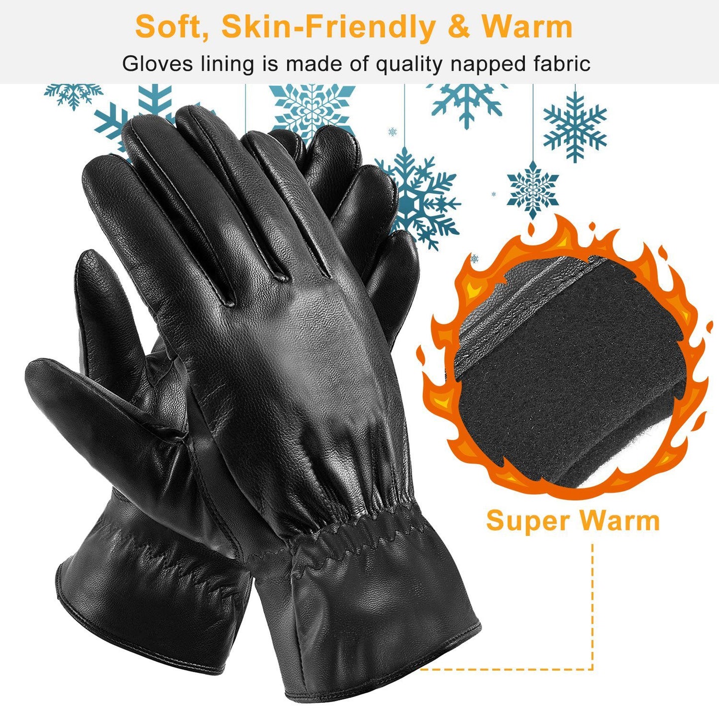 1 Pair Unisex Black Leather Gloves – Winter Warm Windproof Soft Gloves for Outdoor Cycling, Skiing & Motorbiking | Luminashop
