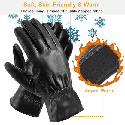 1 Pair Unisex Black Leather Gloves – Winter Warm Windproof Soft Gloves for Outdoor Cycling, Skiing & Motorbiking | Luminashop