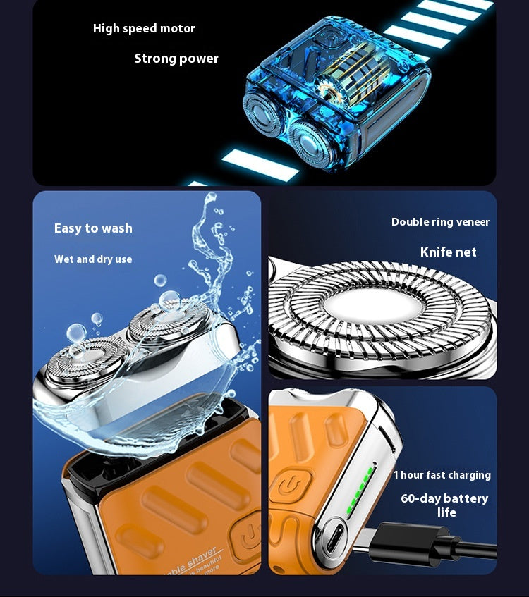 Portable Rotary Dual Ring Electric Shaver – Rechargeable Travel Mini Razor for Men | Luminashop