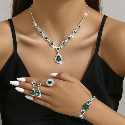 High-grade Crystal Gem Women's Water Drop Necklace Ear Stud Bracelet Ring