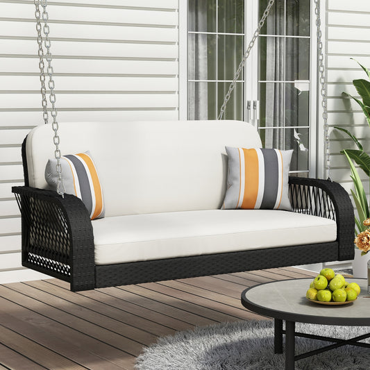 GO PE Wicker Porch Swing, 2-Seater Hanging Bench With Chains, Patio Furniture Swing For - Lumina shop