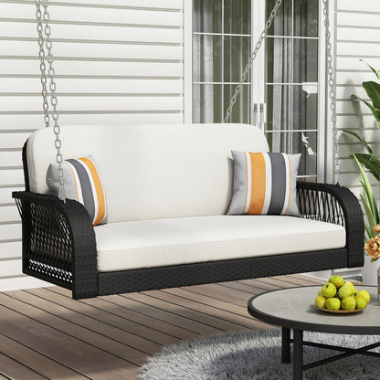 GO PE Wicker Porch Swing, 2-Seater Hanging Bench With Chains, Patio Furniture Swing For - Lumina shop