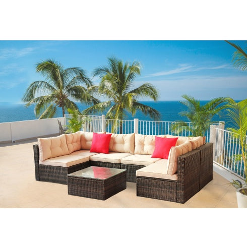 Patio Furniture Set PE Rattan Sectional Garden Furniture Corner Sofa Set - Lumina shop