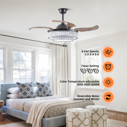 Modern LED Retractable Ceiling Fan with Light & Remote – Stylish, Silent, Smart Cooling | Luminashop