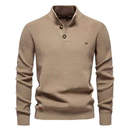 Men's Zipper Stand Collar Knitted Sweater Fashion Slim Solid Color Long Sleeve Half Turtleneck Top Men's Clothing