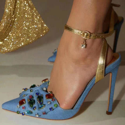 Bow Rhinestone Pointed Toe Closed Toe High Heel Plus Size Sandals - Lumina shop