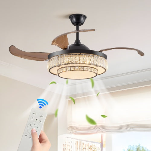 Modern LED Retractable Ceiling Fan With Light And Remote Control - Lumina shop