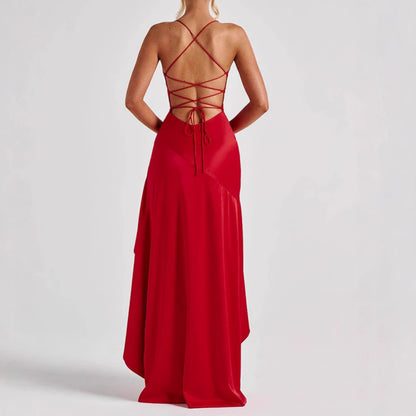 Women's Backless Ruffles Maxi Dress - Irregular Fashion Evening Party Club Split Maxi Dresses - My Store