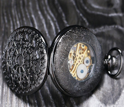 Retro Mechanical Pocket Watch – Large Gunmetal Spider Web Flip Design, Steampunk Vintage Timepiece for Men | Luminashop