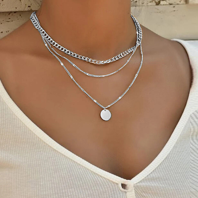Women's Multilayer Necklace Ins Fashion Disc Pendant Clavicle Necklace - Lumina shop